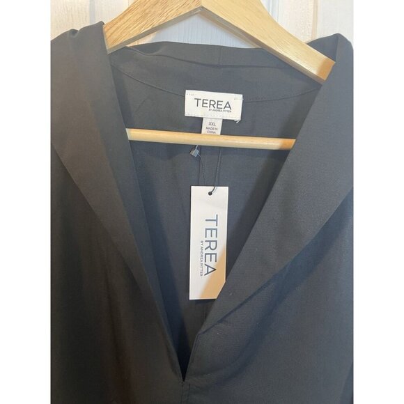 Terea By Andrea Pitter Black 100% Tencel Shirt Dress XXL MIDI 3/4 Sleeves Pocket - Picture 4 of 11
